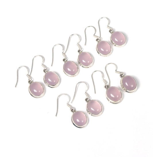 Wholesale 5PR 925 Solid Sterling Silver Pink Rose Quartz Hook Earring Lot