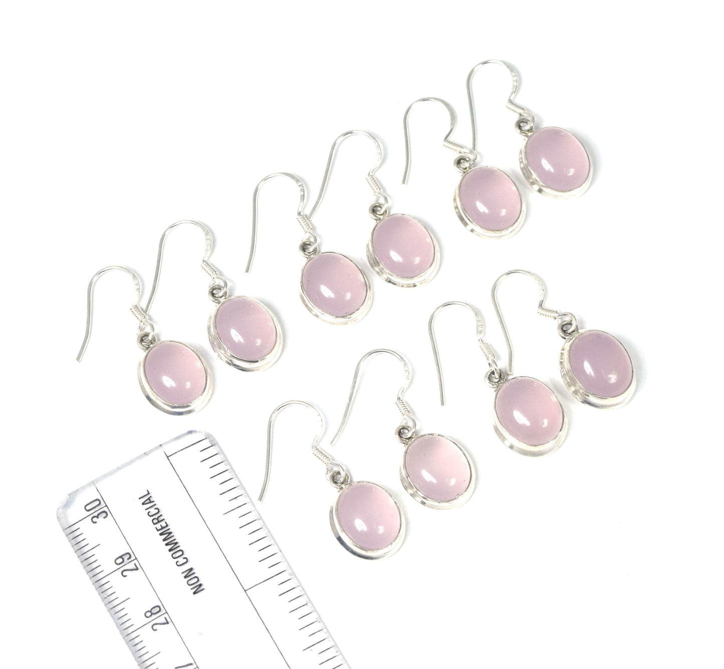 Wholesale 5PR 925 Solid Sterling Silver Pink Rose Quartz Hook Earring Lot