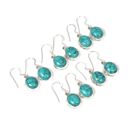 Wholesale 5PR 925 Solid Sterling Silver Blue Turquoise Hook Earring Lot