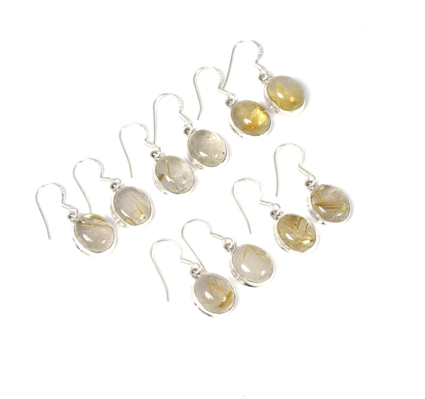 Wholesale 5PR 925 Solid Sterling Silver Golden Rutile Hook Earring Lot