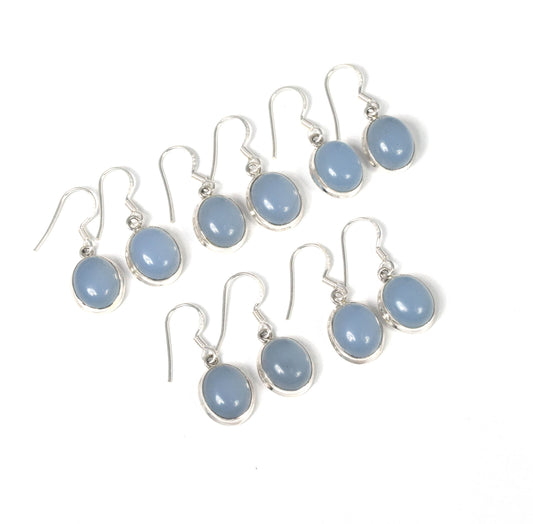 Wholesale 5PR 925 Solid Sterling Silver Blue Chalcedony Hook Earring Lot