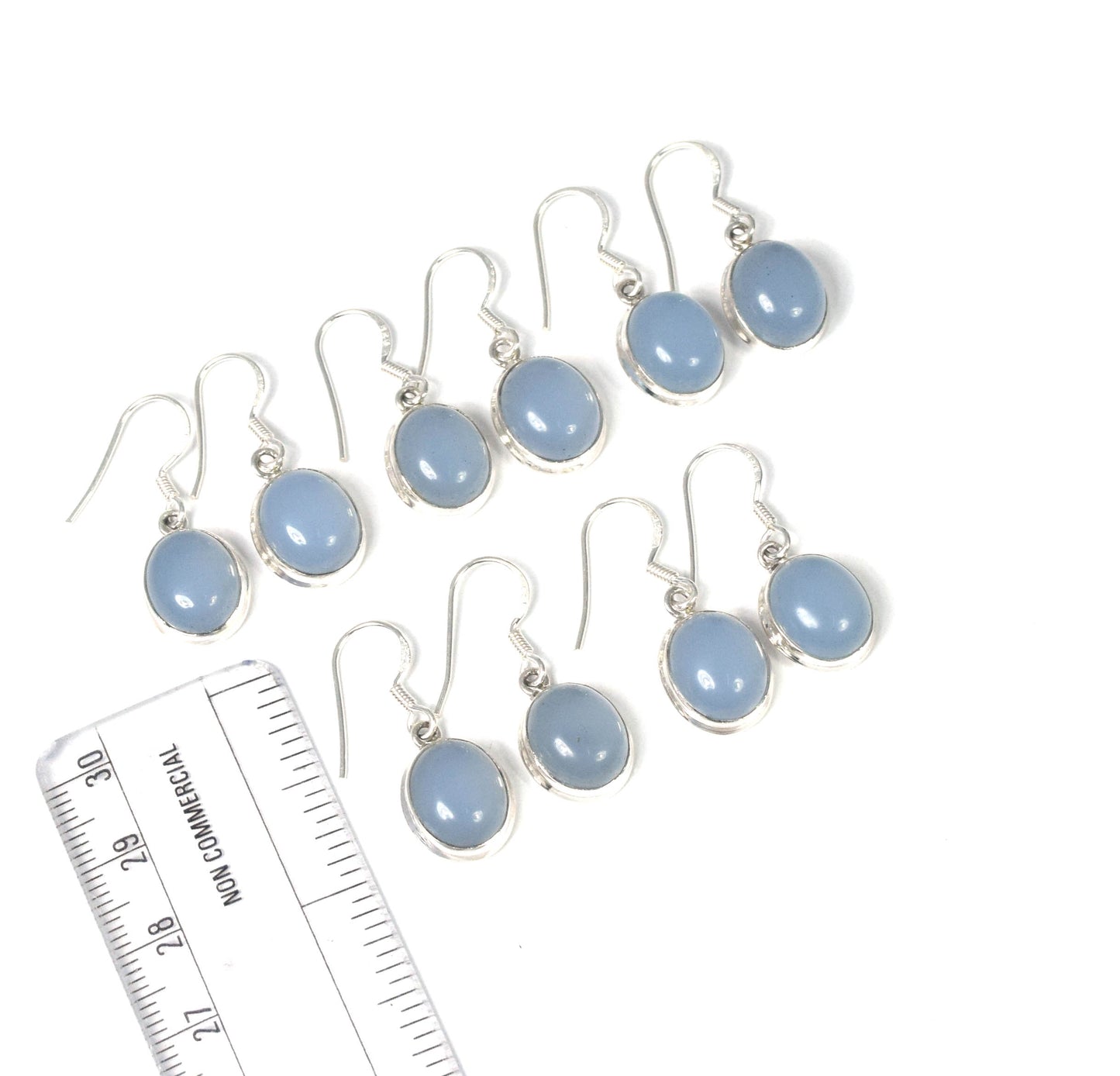 Wholesale 5PR 925 Solid Sterling Silver Blue Chalcedony Hook Earring Lot