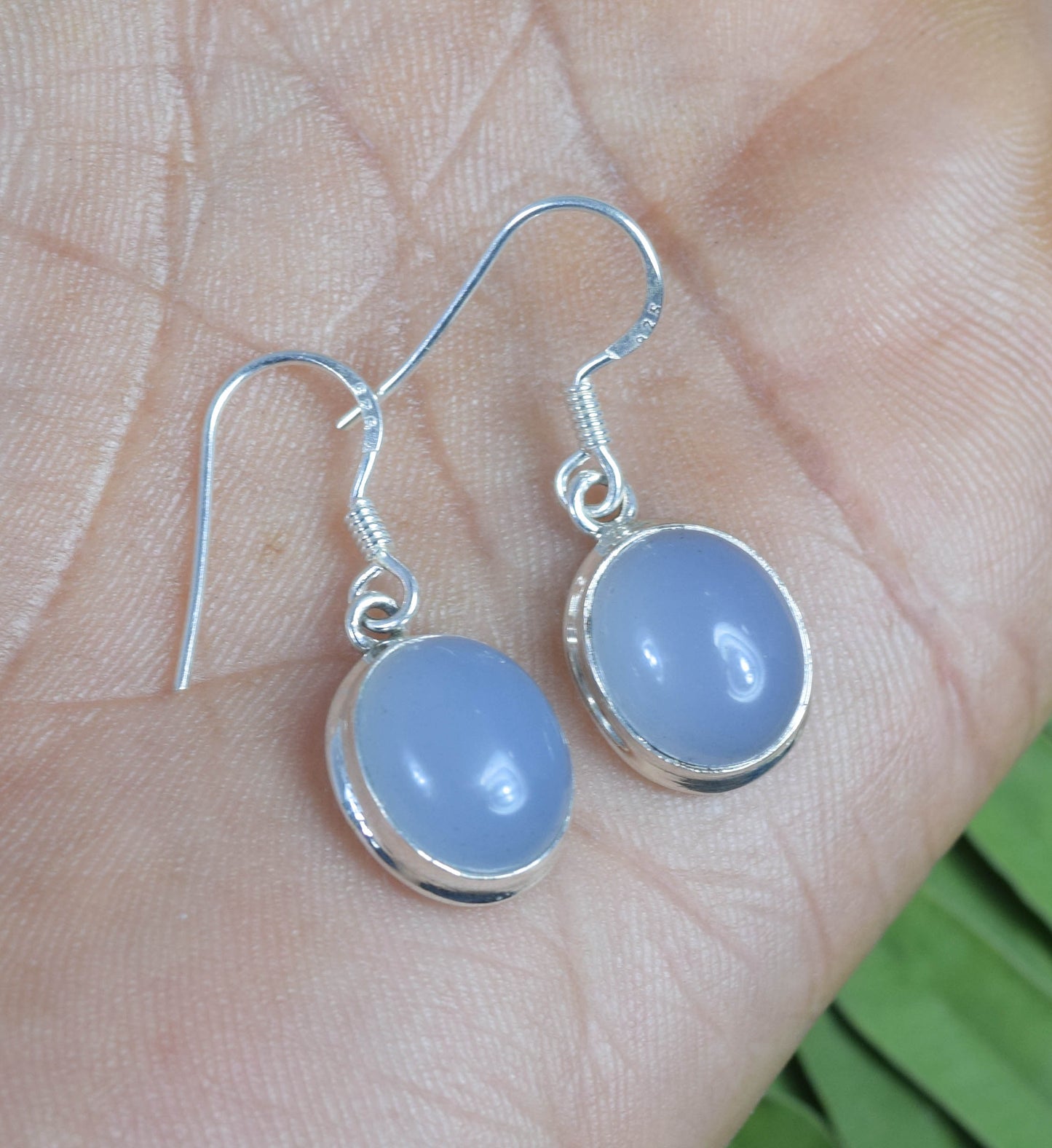 Wholesale 5PR 925 Solid Sterling Silver Blue Chalcedony Hook Earring Lot