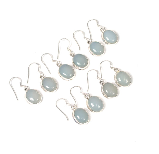 Wholesale 5PR 925 Solid Sterling Silver Aqua Chalcedony Hook Earring Lot