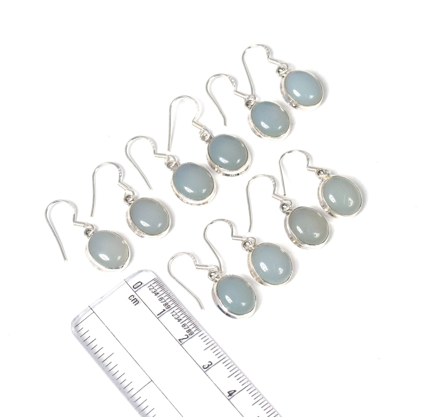 Wholesale 5PR 925 Solid Sterling Silver Aqua Chalcedony Hook Earring Lot