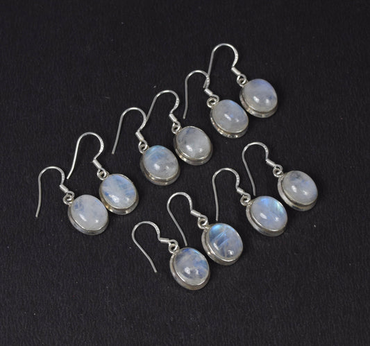 Wholesale 5PR 925 Sterling Silver White Rainbow Moonstone Hook Earring Lot