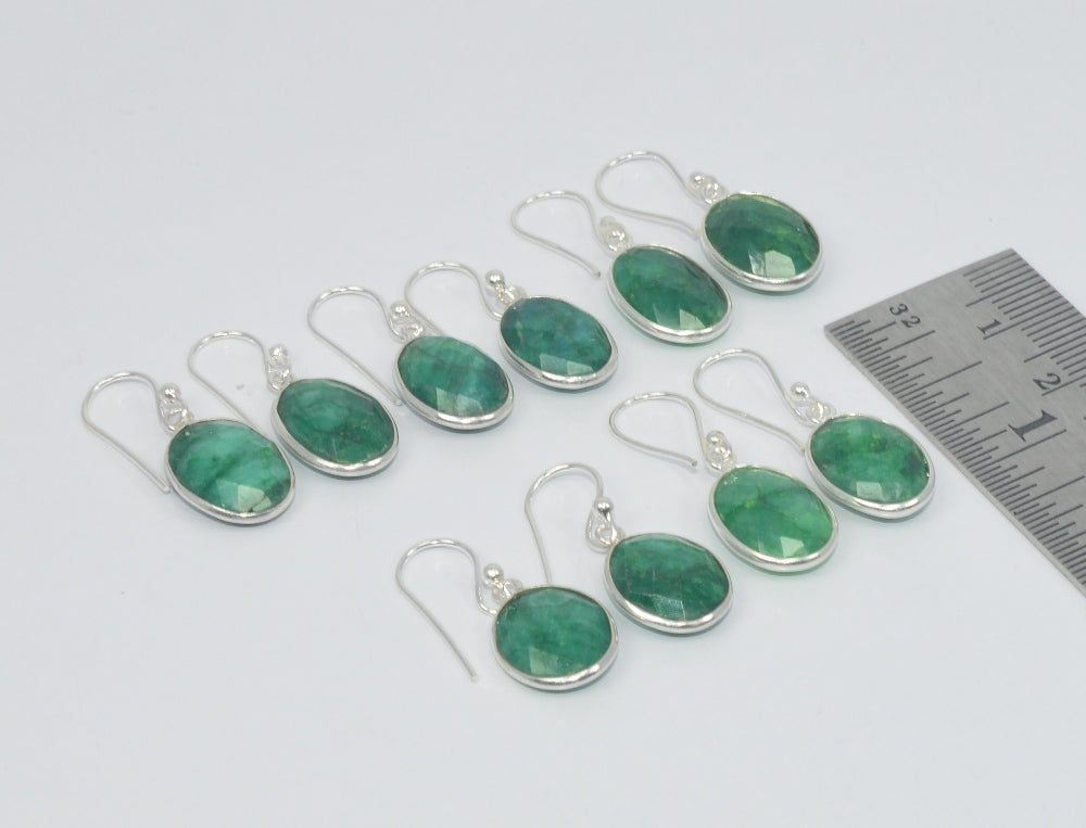 WHOLESALE 5PR 925 STERLING SILVER CUT GREEN Simulated Emerald EARRING LOT
