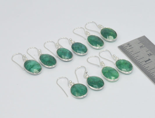 WHOLESALE 5PR 925 STERLING SILVER CUT GREEN Simulated Emerald EARRING LOT