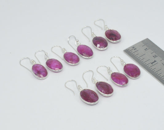 WHOLESALE 5PC 925 STERLING CUT Simulated Ruby HOOK EARRING LOT