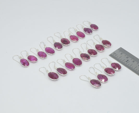 WHOLESALE 11PC 925 STERLING CUT Simulated Ruby HOOK EARRING LOT