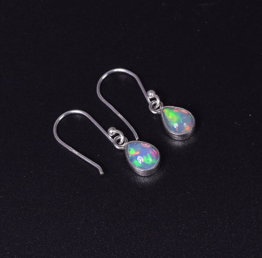 925 Solid Sterling Silver Natural Ethiopian Opal Hook Earring - 1.6 Grams