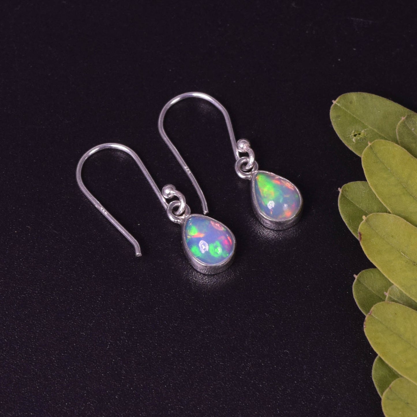 925 Solid Sterling Silver Natural Ethiopian Opal Hook Earring - 1.6 Grams