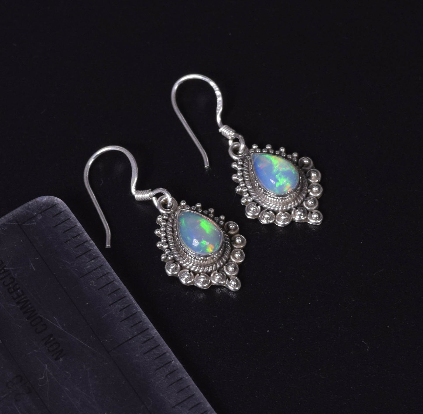 925 Solid Sterling Silver Natural Ethiopian Opal Designer Hook Earring - 4.3 Grams