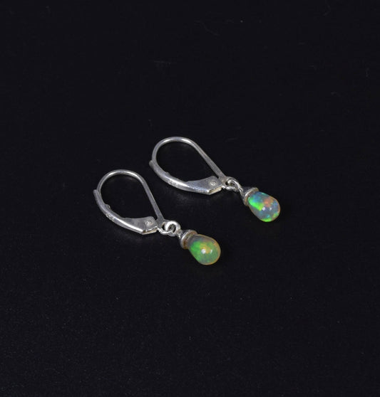 925 Solid Sterling Silver Natural Ethiopian Opal Russian Lock Earring - 1.2 Grams