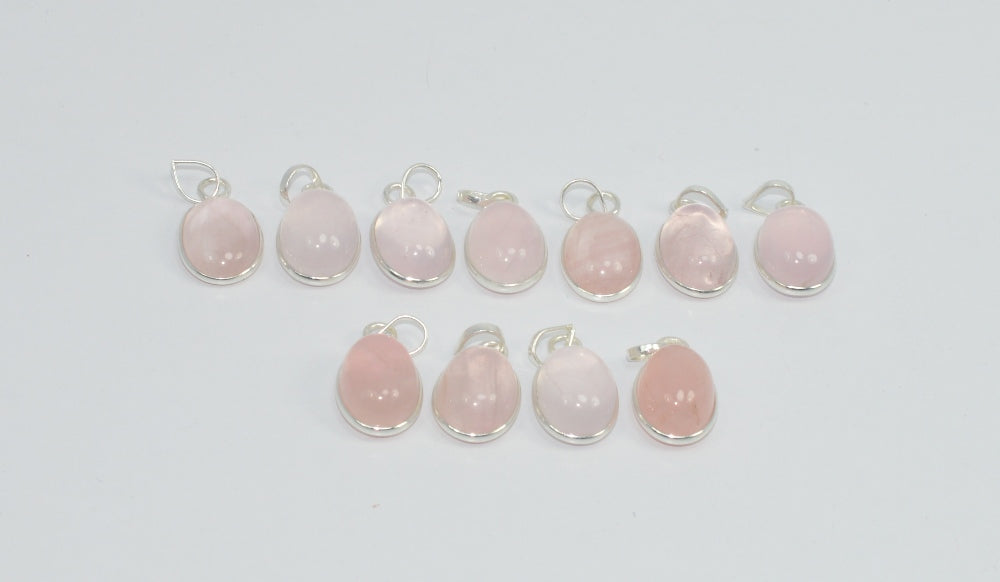 WHOLESALE 11PC 925 SOLID STERLING SILVER PINK ROSE QUARTZ PENDANT LOT