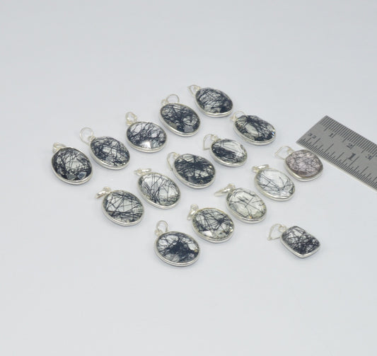 WHOLESALE 16PC 925 SOLID STERLING SILVER BLACK RUTILE  PENDANTLOT