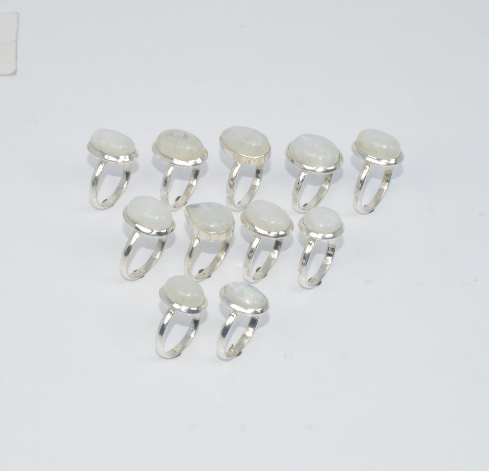WHOLESALE 11PC 925 SOLID STERLING SILVER RAINBOW MOONSTONE RING LOT