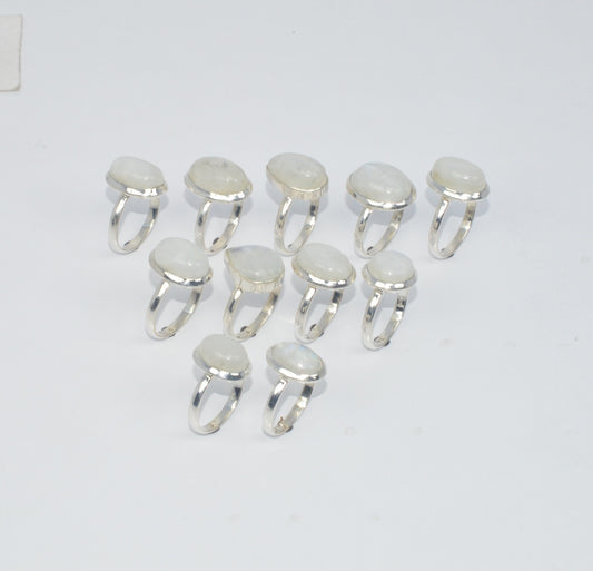 WHOLESALE 11PC 925 SOLID STERLING SILVER RAINBOW MOONSTONE RING LOT