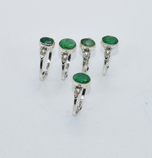 WHOLESALE 5PC 925 SOLID STERLING SILVER GREEN Simulated Emerald RING LOT