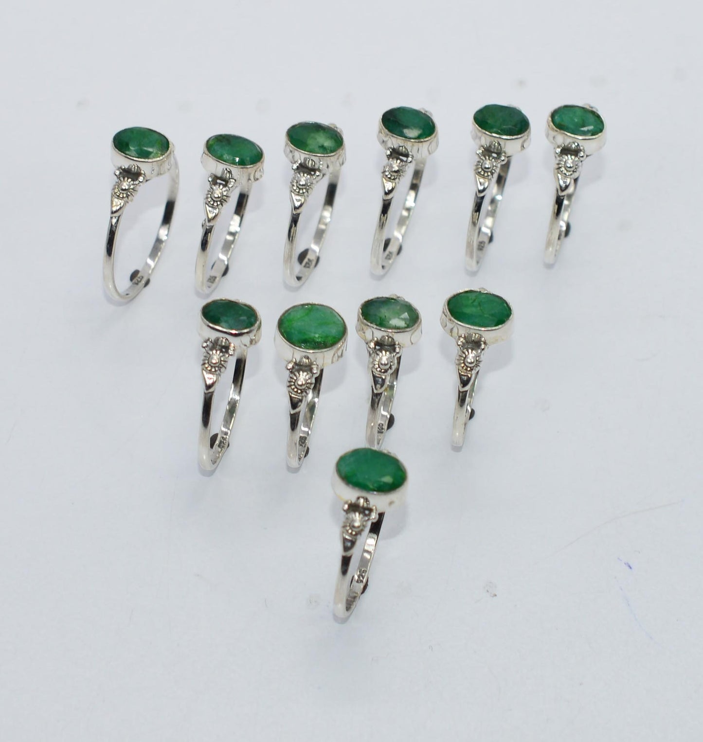 WHOLESALE 11PC 925 SOLID STERLING SILVER GREEN Simulated Emerald RING LOT