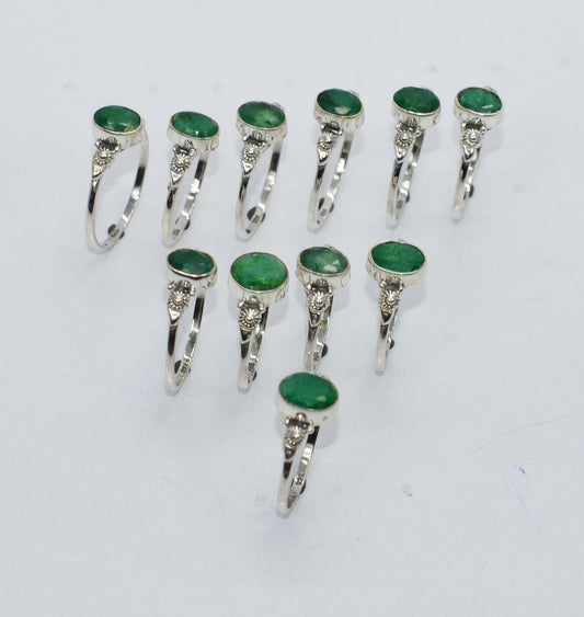 WHOLESALE 11PC 925 SOLID STERLING SILVER GREEN Simulated Emerald RING LOT