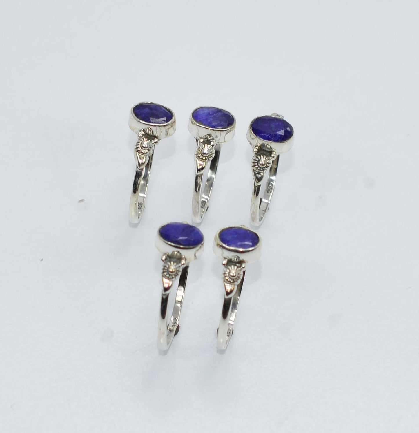 WHOLESALE 5PC 925 SOLID STERLING SILVER BLUE Simulated Sapphire RING LOT
