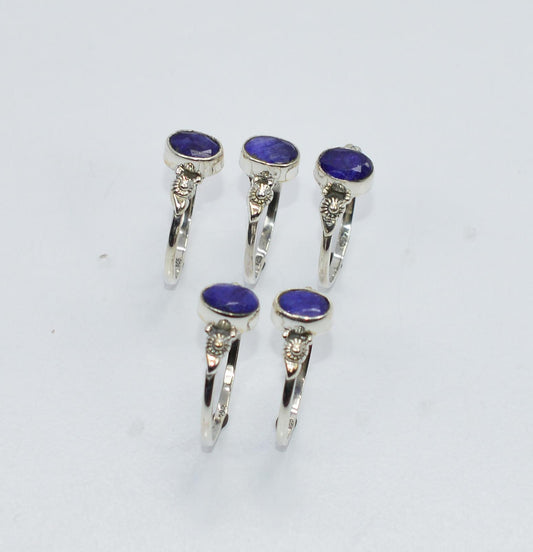 WHOLESALE 5PC 925 SOLID STERLING SILVER BLUE Simulated Sapphire RING LOT