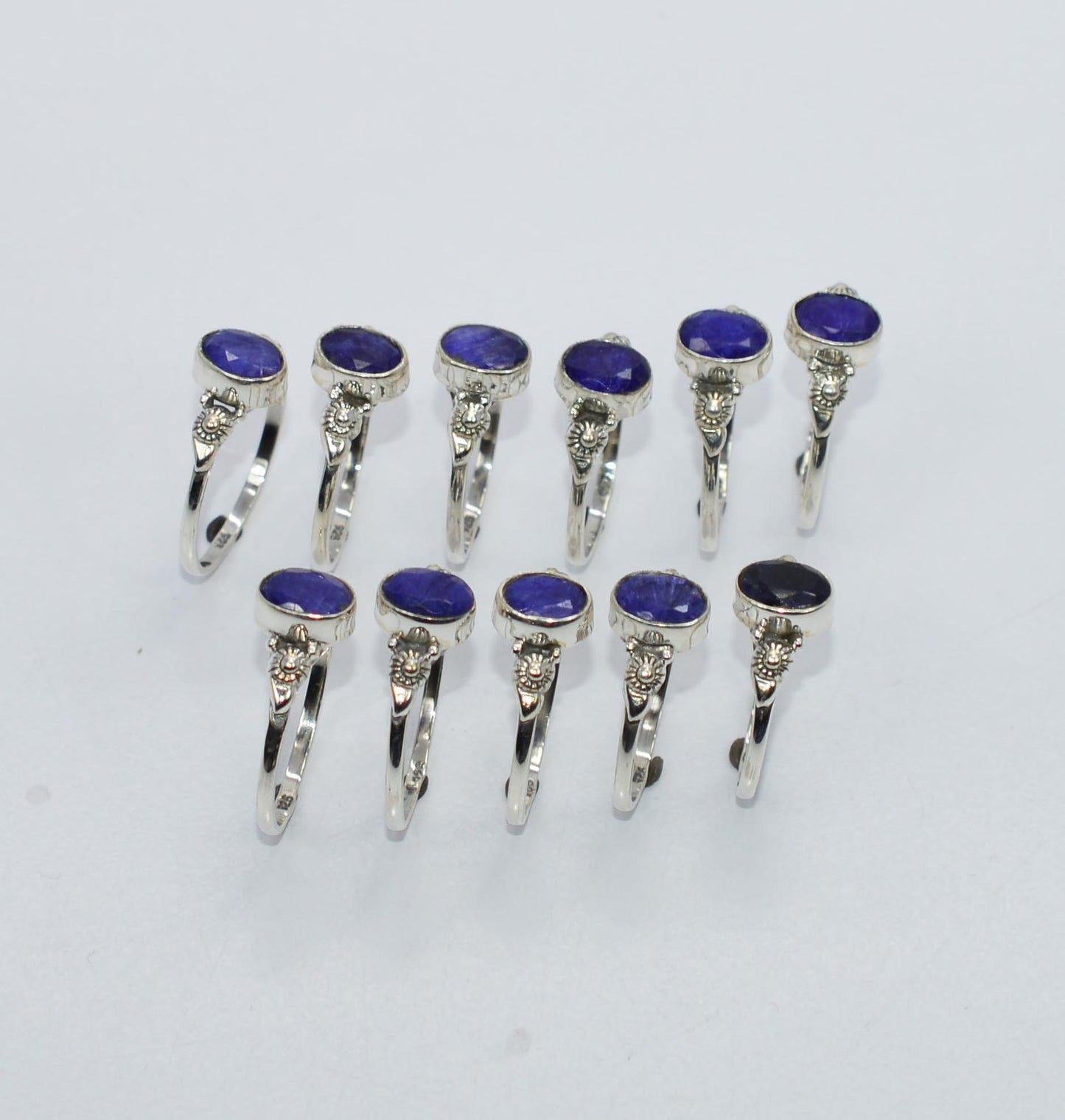 WHOLESALE 11PC 925 SOLID STERLING SILVER BLUE Simulated Sapphire RING LOT