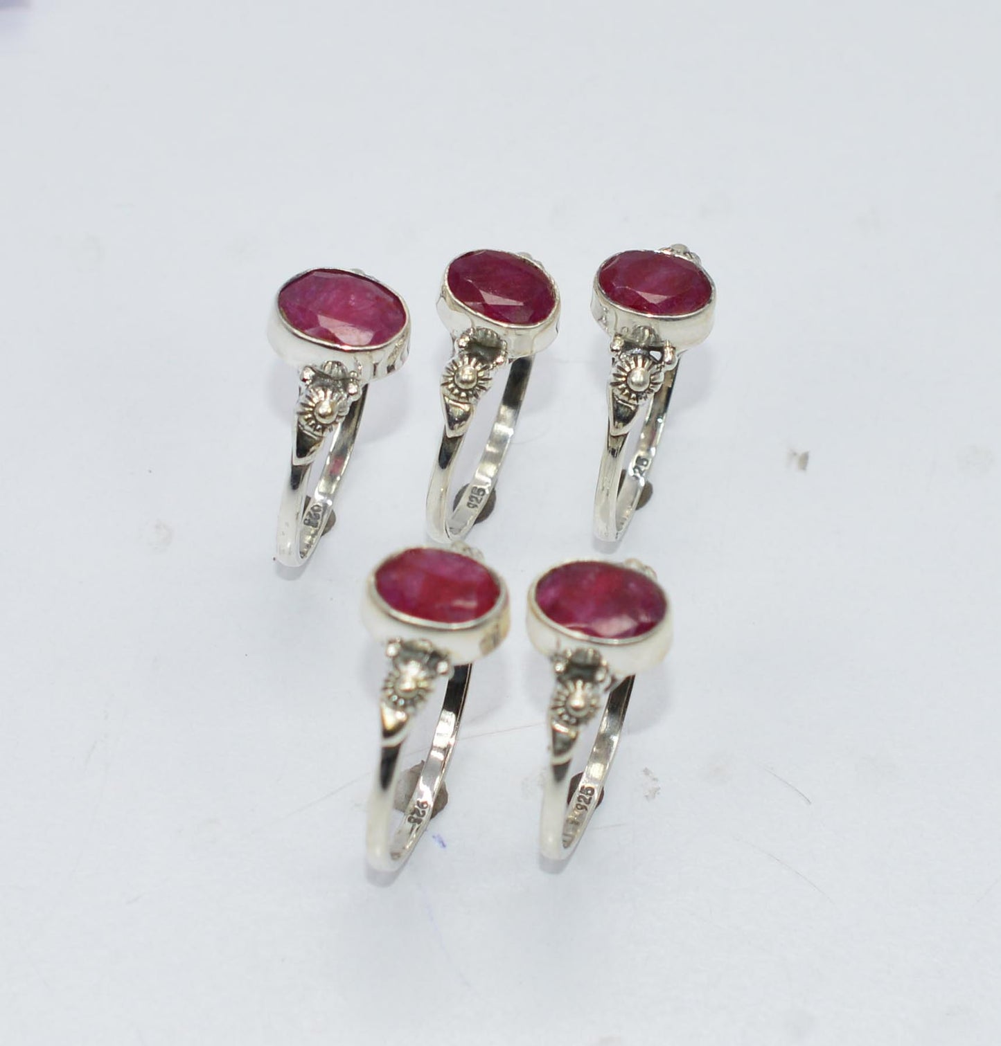 WHOLESALE 5PC 925 SOLID STERLING CUT Simulated Ruby RING LOT