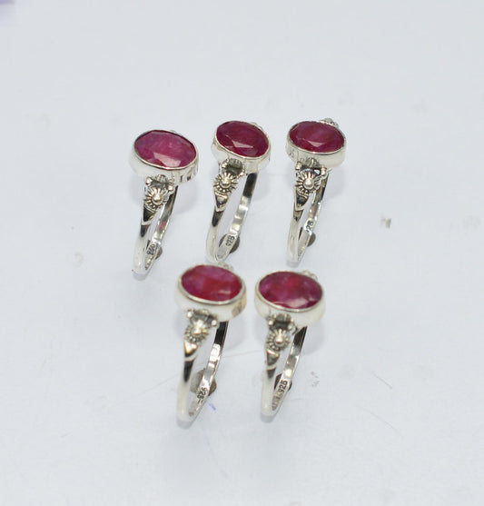 WHOLESALE 5PC 925 SOLID STERLING CUT Simulated Ruby RING LOT