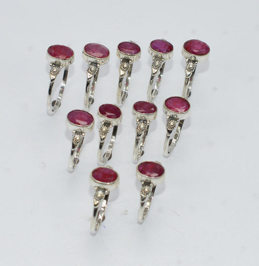 WHOLESALE 11PC 925 SOLID STERLING CUT Simulated Ruby RING LOT