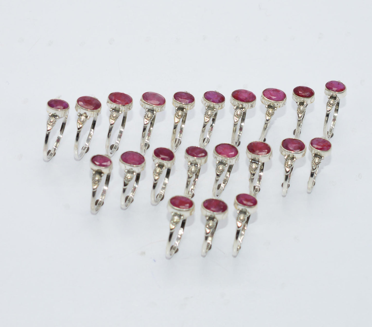WHOLESALE 21PC 925 SOLID STERLING CUT Simulated Ruby RING LOT