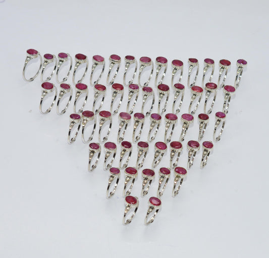 WHOLESALE 51PC 925 SOLID STERLING CUT Simulated Ruby RING LOT