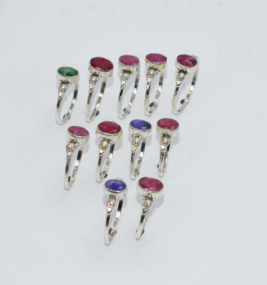 WHOLESALE 11PC 925 STERLING CUT Simulated Ruby EMERALD MIX RING LOT