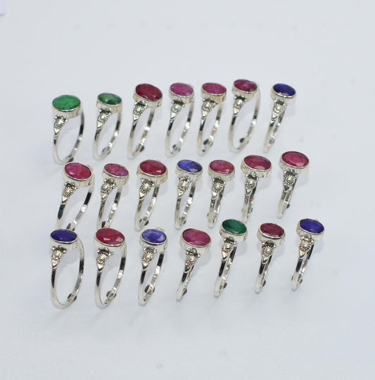 WHOLESALE 21PC 925 STERLING CUT Simulated Ruby SAPPHIRE MIX RING LOT