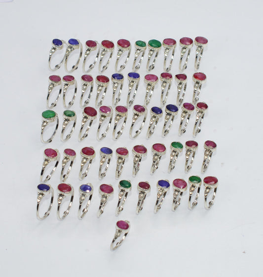 WHOLESALE 51PC 925 STERLING CUT Simulated Ruby SAPPHIRE MIX RING LOT
