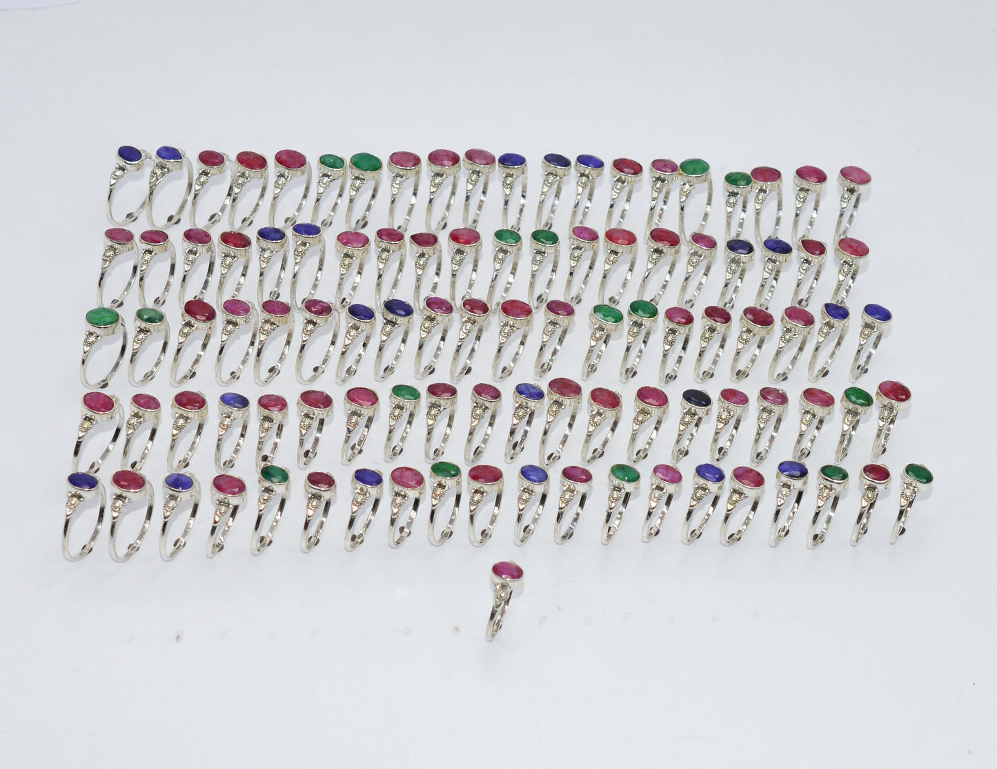WHOLESALE 101PC 925 STERLING CUT Simulated Ruby EMERALD MIX RING LOT