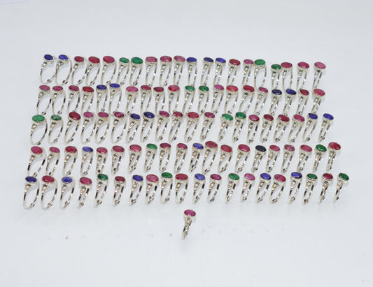 WHOLESALE 101PC 925 STERLING CUT Simulated Ruby EMERALD MIX RING LOT