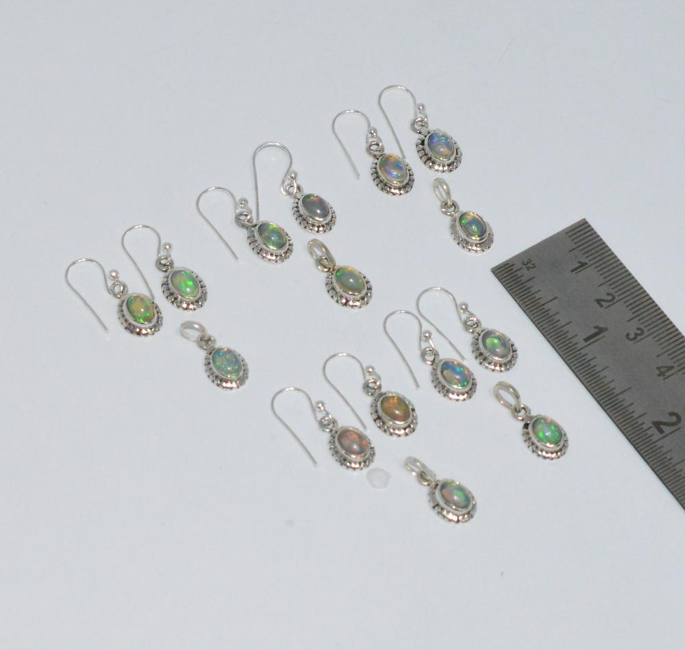 WHOLESALE 5SET925 SOLIDSTERLING SILVER NATURAL ETHIOPIAN OPAL EARRING PENDANT