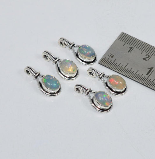 WHOLESALE 5PC 925 SOLID STERLING SILVER NATURAL ETHIOPIAN OPAL PENDANT LOT