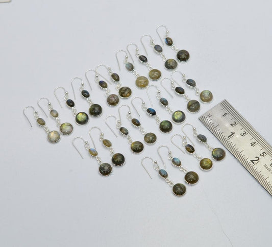 WHOLESALE 11PR 925 SOLID STERLING SILVER LABRADORITE HOOK EARRING LOT
