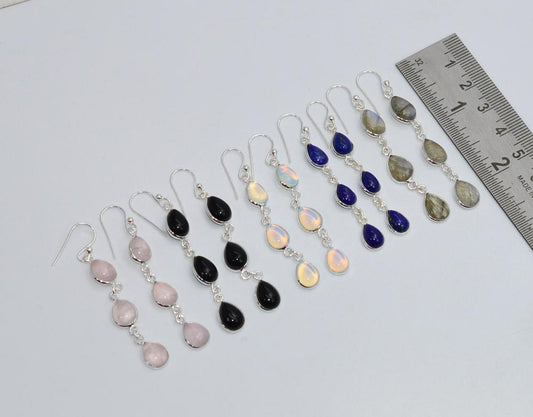 WHOLESALE 5PR 925 SOLID STERLING SILVER LABRADORITE MIX STONE EARRING LOT