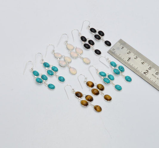 WHOLESALE 5PR 925 SOLID STERLING SILVER TURQUOISE MIX STONE HOOK EARRING LOT