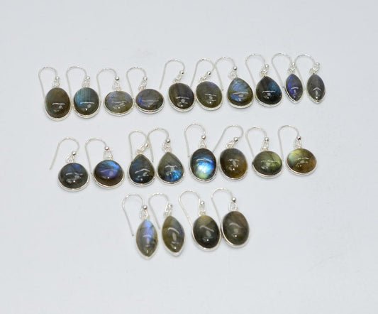 WHOLESALE 11PR 925 SOLID STERLING SILVER LABRADORITE HOOK EARRING LOT