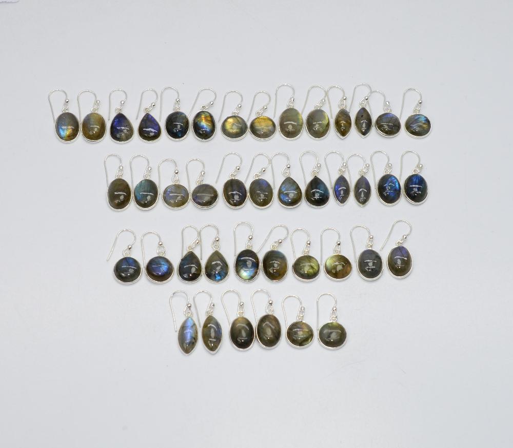 WHOLESALE 21PR 925 SOLID STERLING SILVER LABRADORITE HOOK EARRING LOT