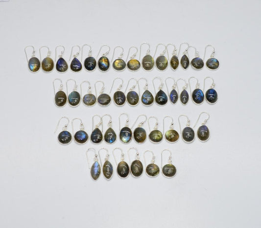 WHOLESALE 21PR 925 SOLID STERLING SILVER LABRADORITE HOOK EARRING LOT