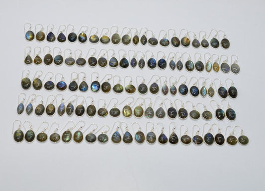 WHOLESALE 51PR 925 SOLID STERLING SILVER LABRADORITE HOOK EARRING LOT