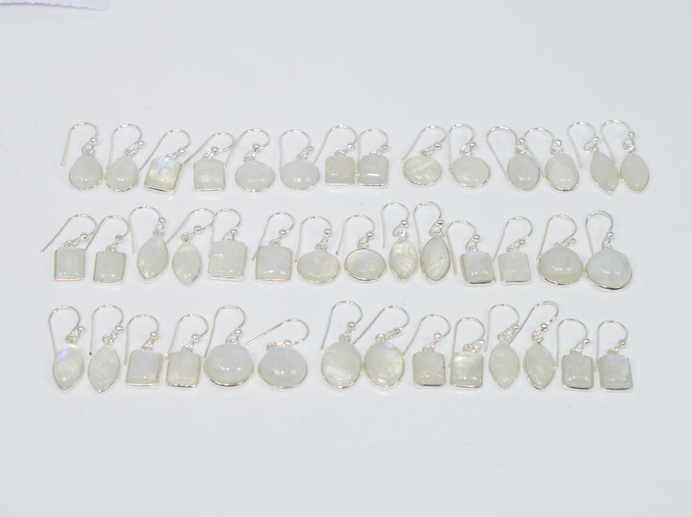WHOLESALE 21PR 925 SOLID STERLING SILVER WHITE RAINBOW MOONSTONE EARRING LOT