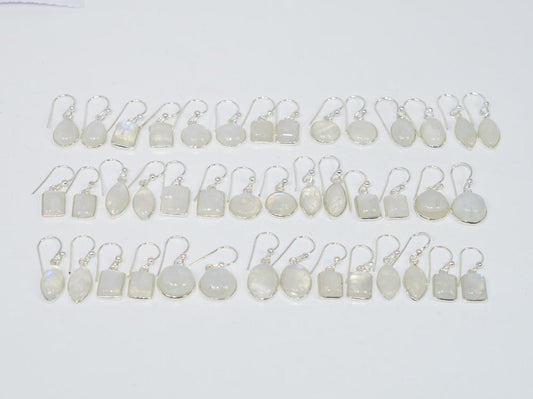 WHOLESALE 21PR 925 SOLID STERLING SILVER WHITE RAINBOW MOONSTONE EARRING LOT