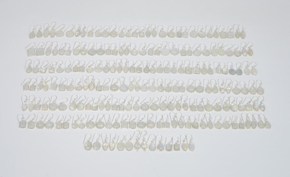 WHOLESALE 101PR 925 SOLID STERLING SILVER WHITE RAINBOW MOONSTONE EARRING LOT
